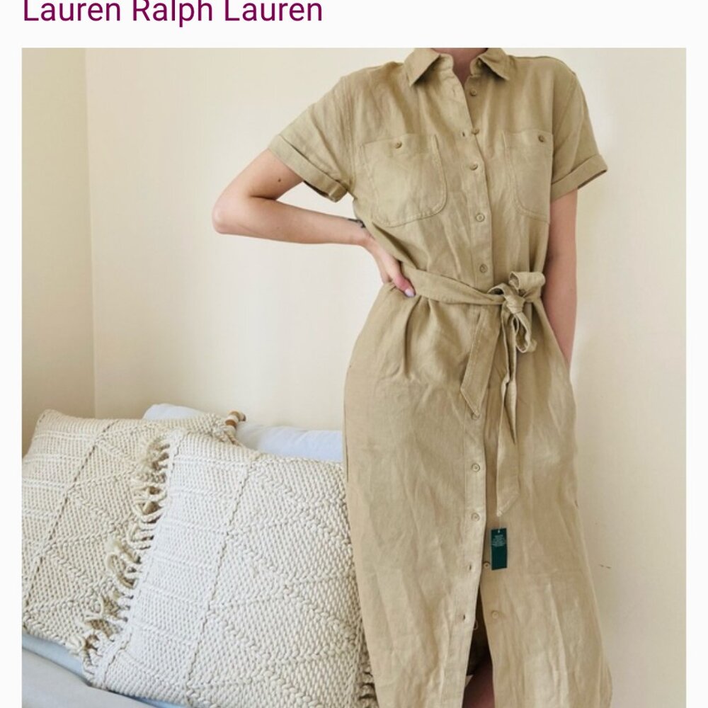 Ralph Lauren Beige/Tan Button-Front Maxi Shirt Dress